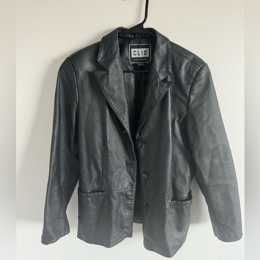Clio Vintage Genuine Leather Blazer Black Sz M
